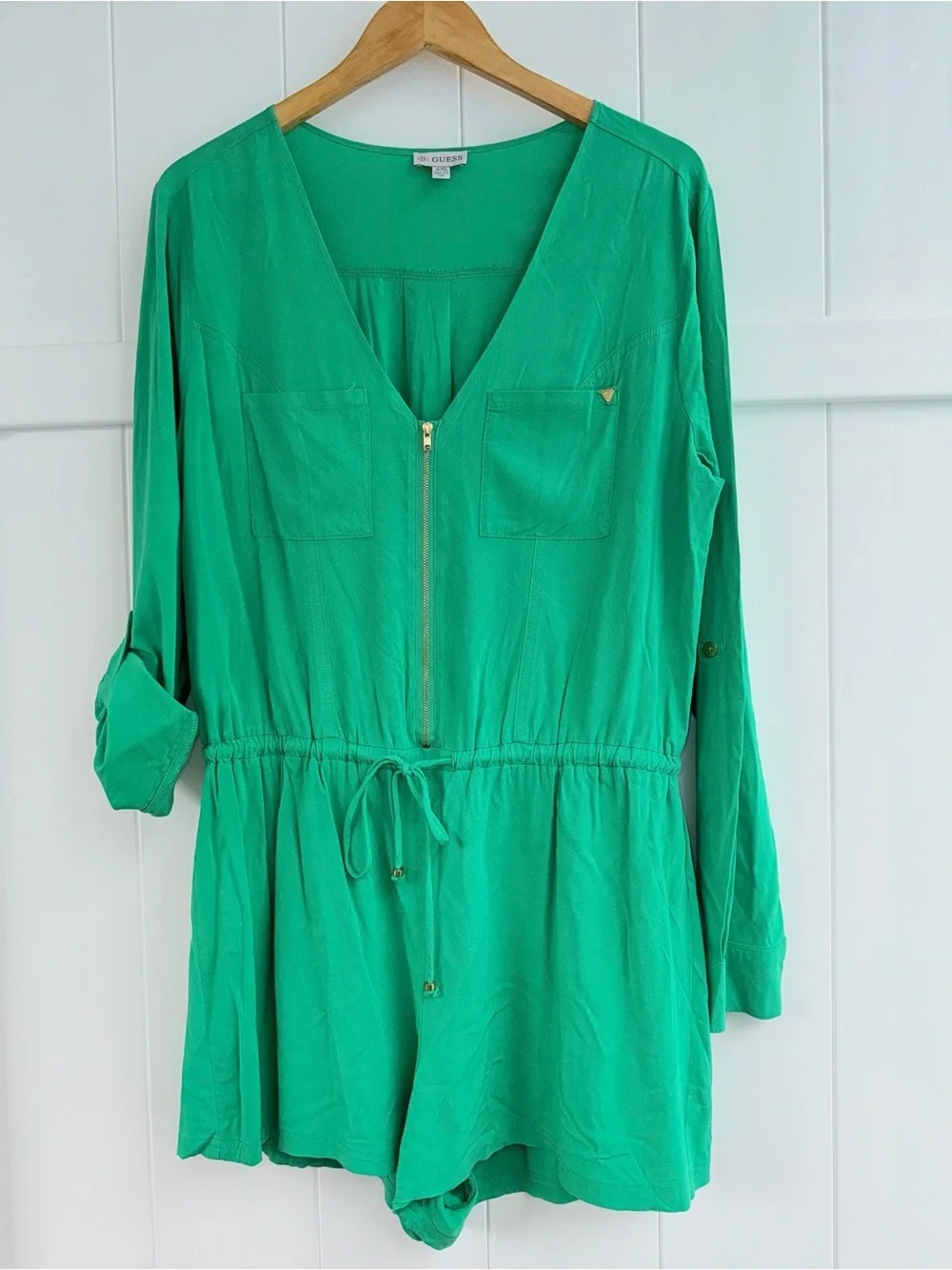 Guess Bright Green Long-Sleeve Zip Romper